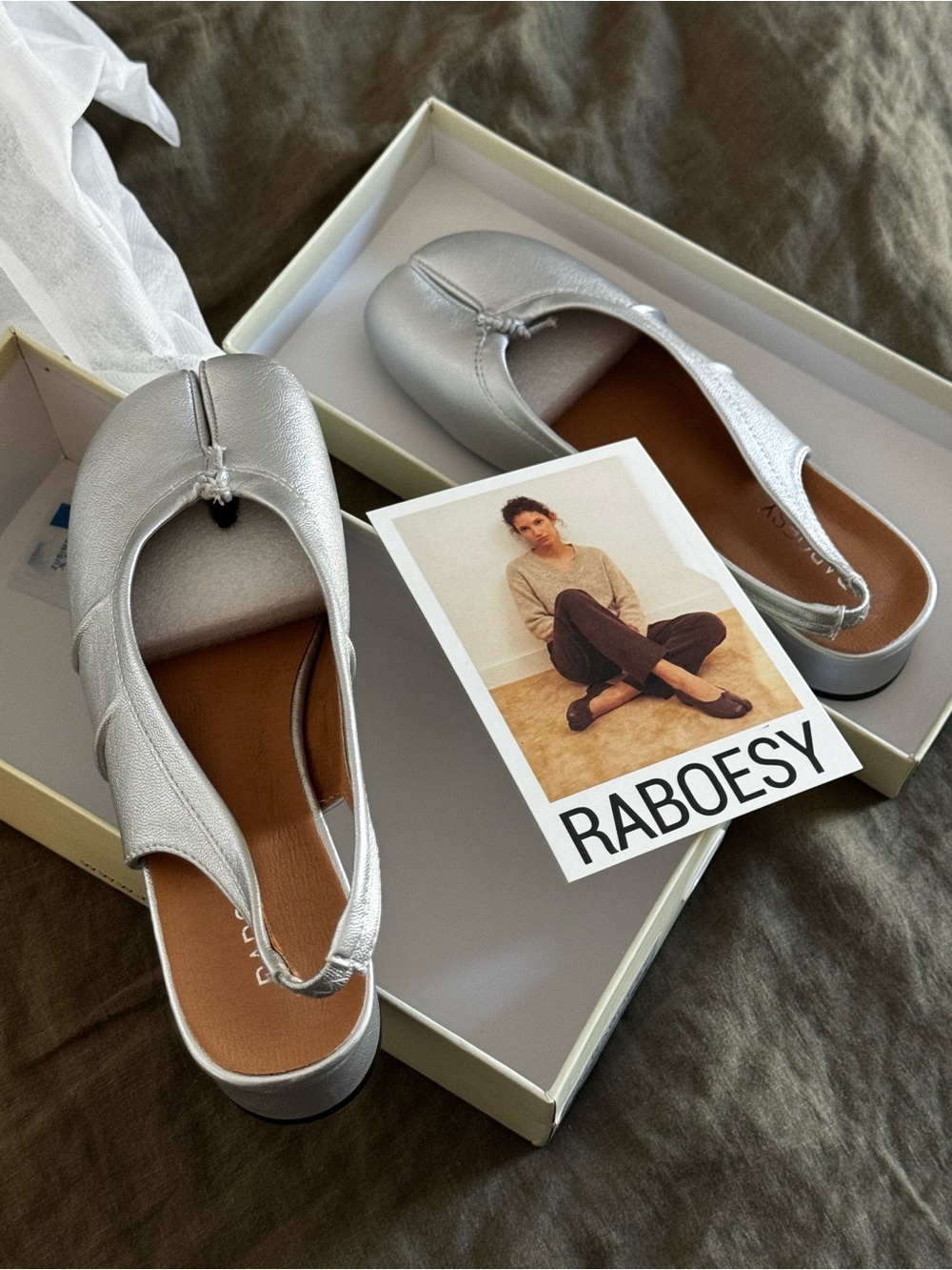 RABOESY Silver Leather Slingback Heels
